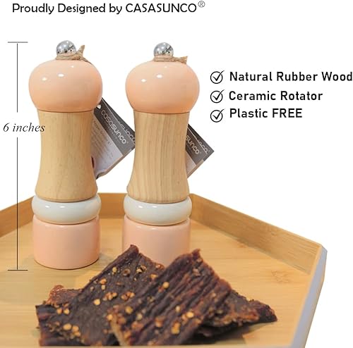 Miniatura 10 de CASASUNCO Juego clásico de molino de sal y pimienta de madera, salero y pimienta, elegante molinillo de pimienta, rotador de cerámica, recargable,