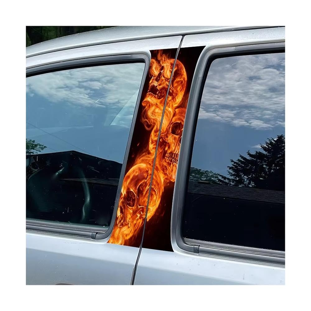 Bertdcx One Color Flaming Skulls Glossy Material Protective Film Door Pillar Window Trim Anti Scratch Sticker Auto Parts