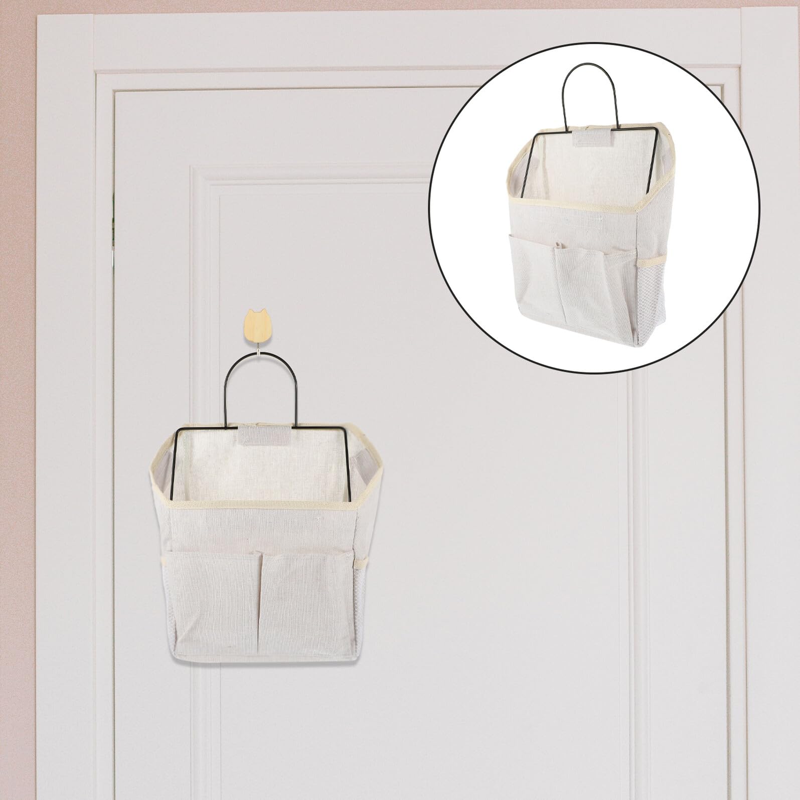 Bolsa de Almacenamiento Colgante de Tela 2piezas Bolsillo Lateral Beige