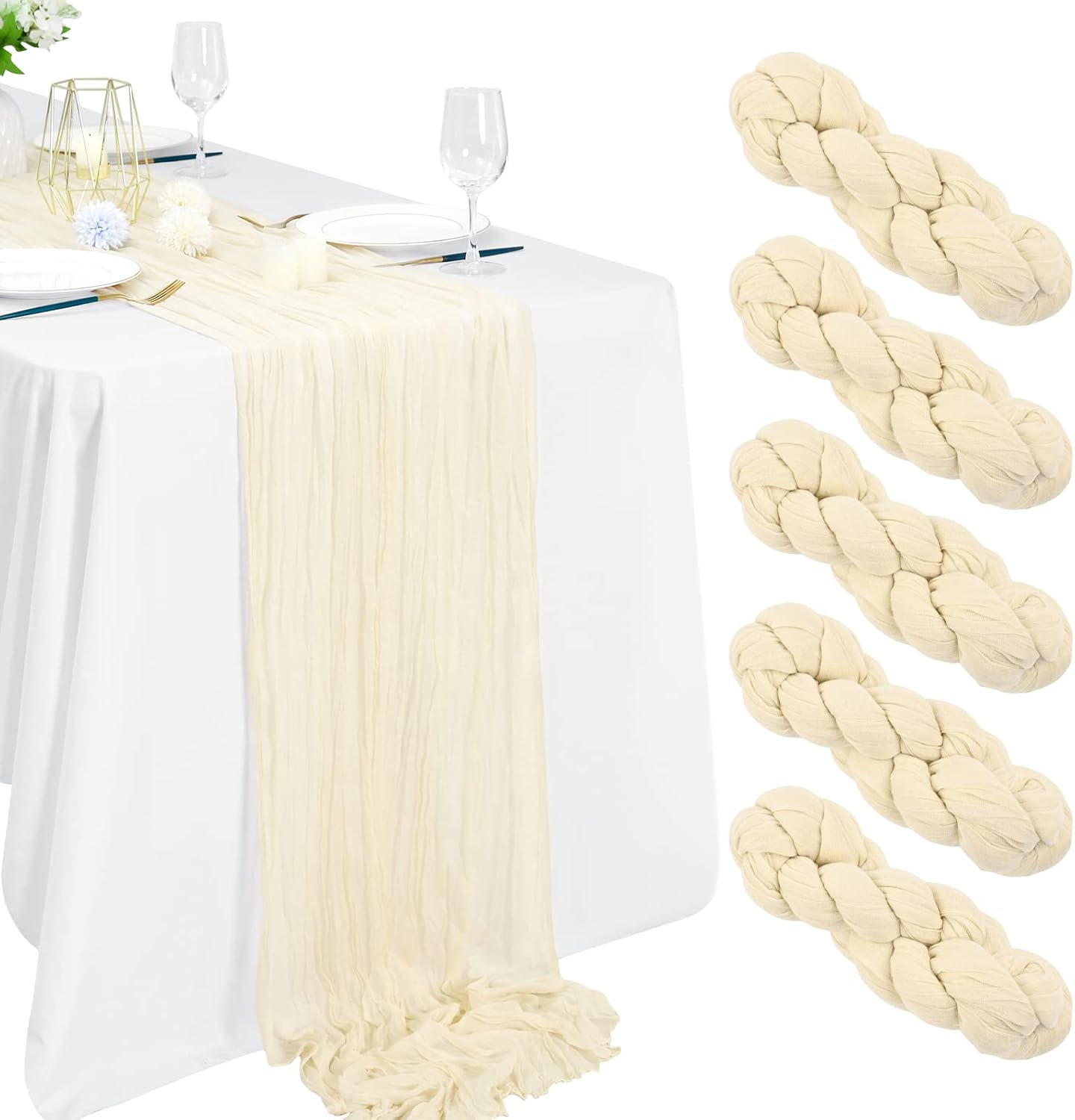 5 Packs 10Ft Ivory Cheesecloth Table Runner, 35" x 120" Rustic Gauze Boho Wedding Table Runner Decorations, Wedding Table Decor Table Cloth for Wedding Party Bridal Shower Table Ivory 5 Packs - 10Ft