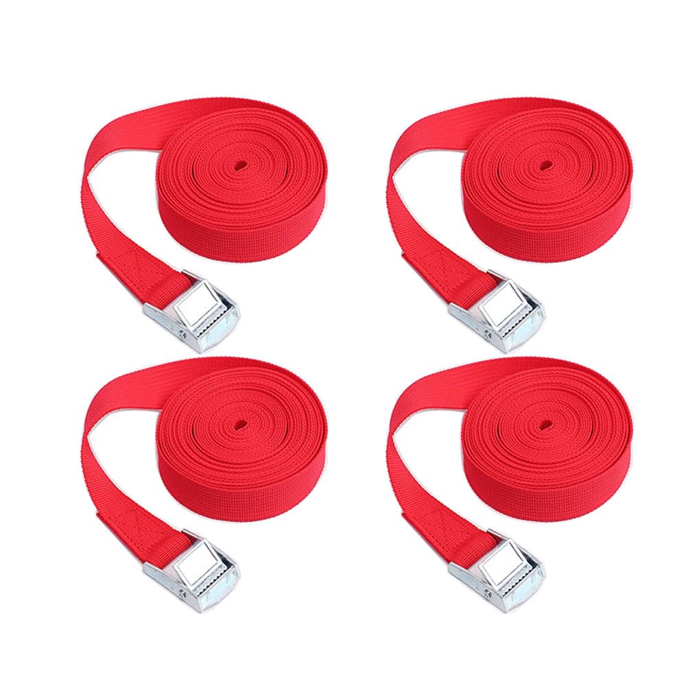 4 correas de amarre de trinquete, correas de amarre ajustables para equipaje, furgonetas, camiones, motocicletas (rojo) - 2 m x 25 mm