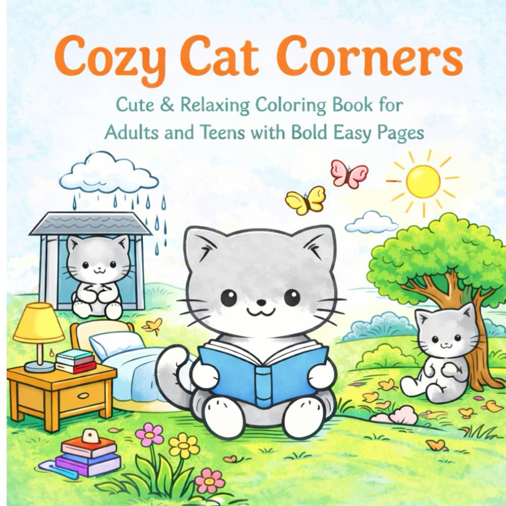 Cozy Cat Corners: Cute & Relaxing Coloring Book for Adults and Teens