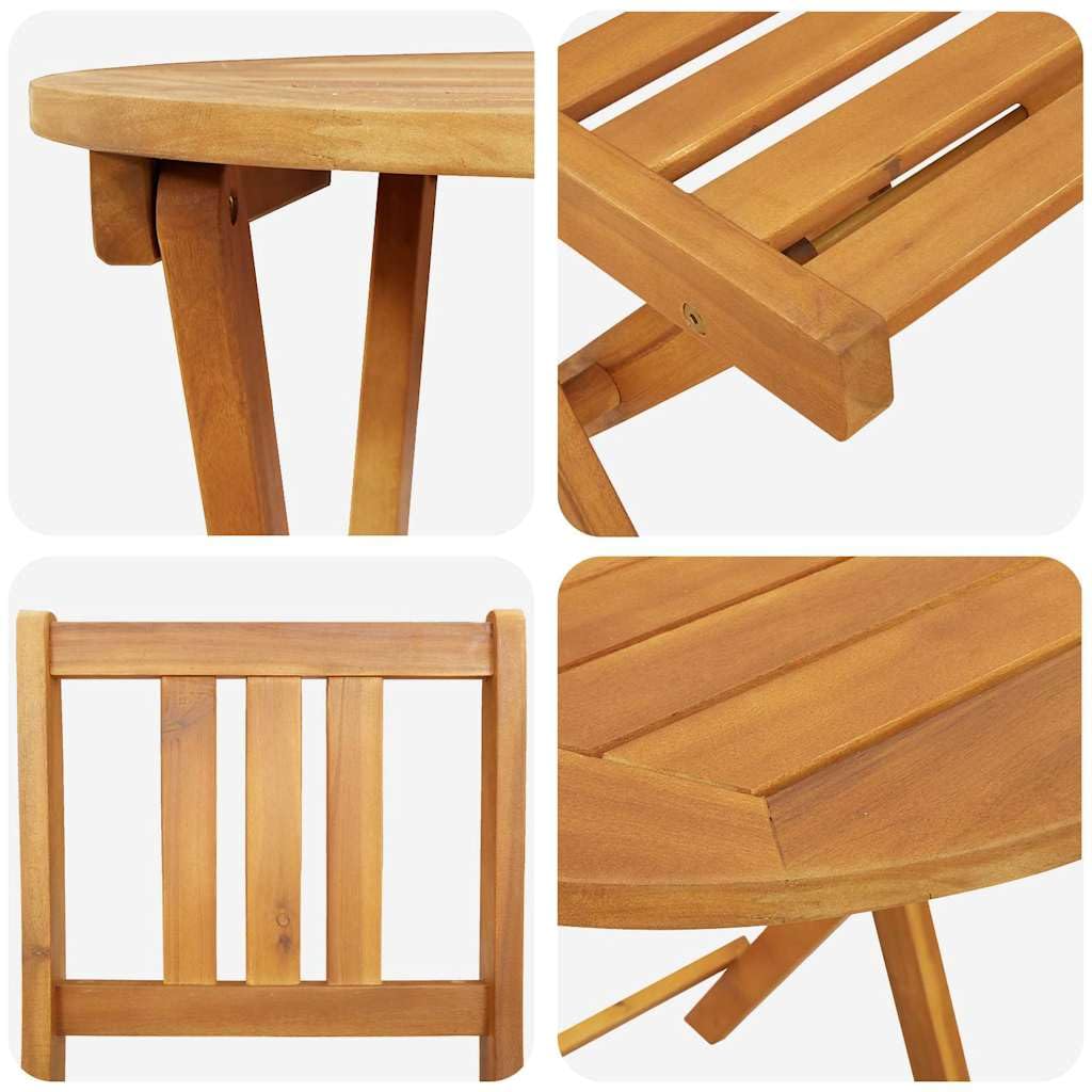 Set Bistro Pieghevole 3 Pezzi Legno Massello Acacia da Giardino | Arredo compatto salvaspazio con finitura ad olio naturale per momenti di relax su balcone, terrazzo o patio esterno.
