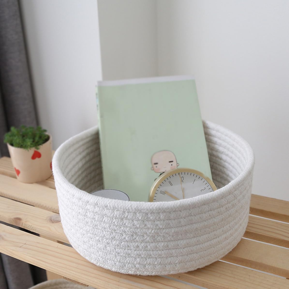 Homoyoyo 3 Piezas Cesta Tejida de Algodón Blanco Hecha a Mano para Almacenaje Interior, Cesta de Almacenaje Diseño Simple y Función Ecológica para Ropa y Artículos Diversos