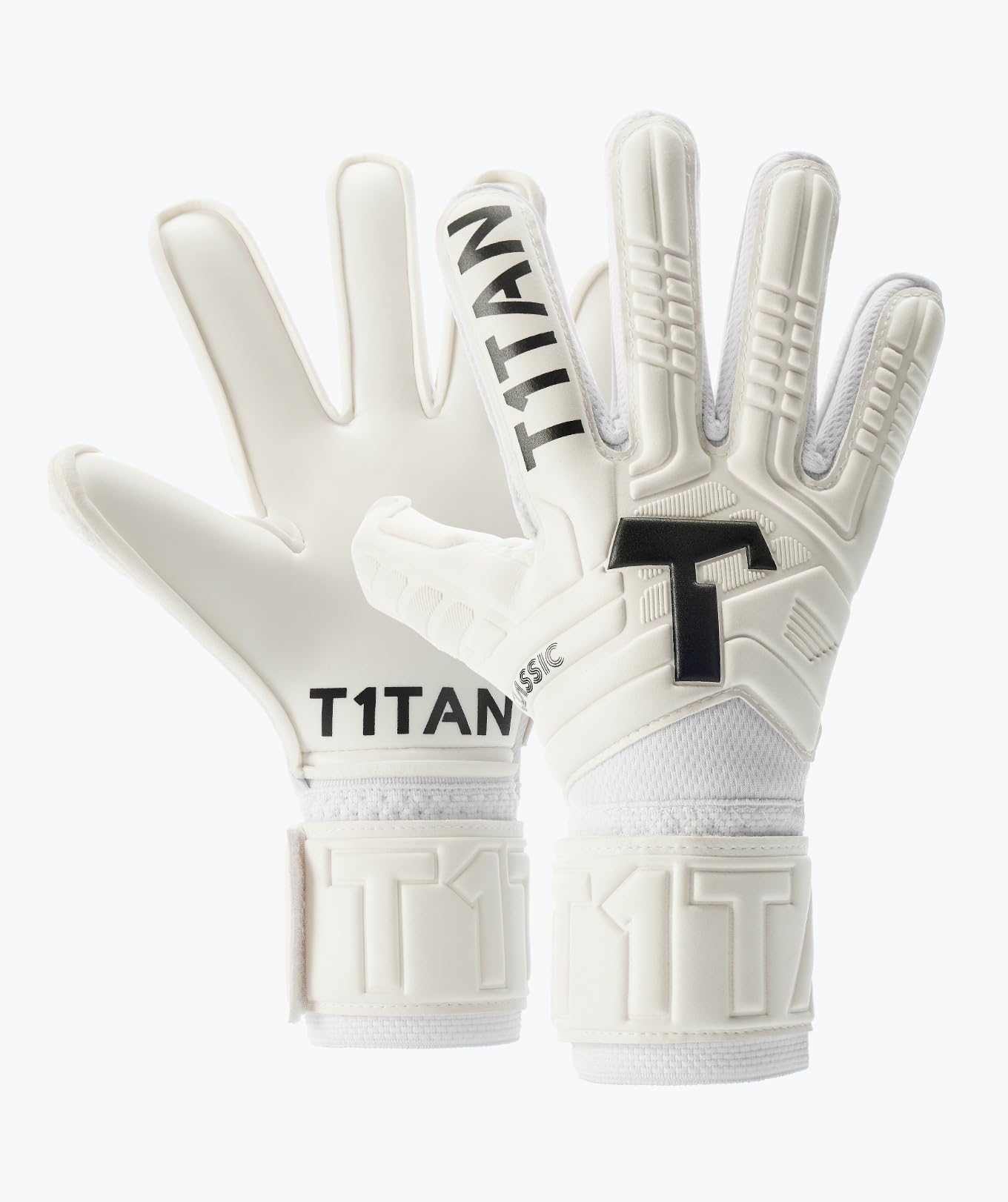 T1TAN Classic 1.0 White-Out Junior (FP) + Turbogrip - Children's Goalkeeper Gloves and Glove Cleaner - with Finger Protection - Football Gloves for Goalkeepers - Size 4