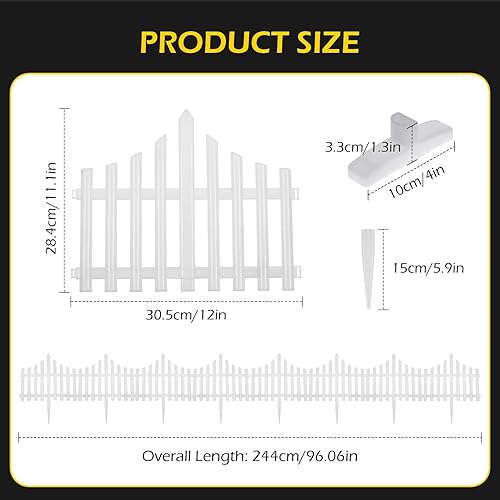 Miniatura 4 de Dyna-Living 8 Pack Garden Fence with LED Lighted, 8 Modes Christmas Tree Fence Lights Plug in, Plastic White Edging Picket Decorative Fence Panels,