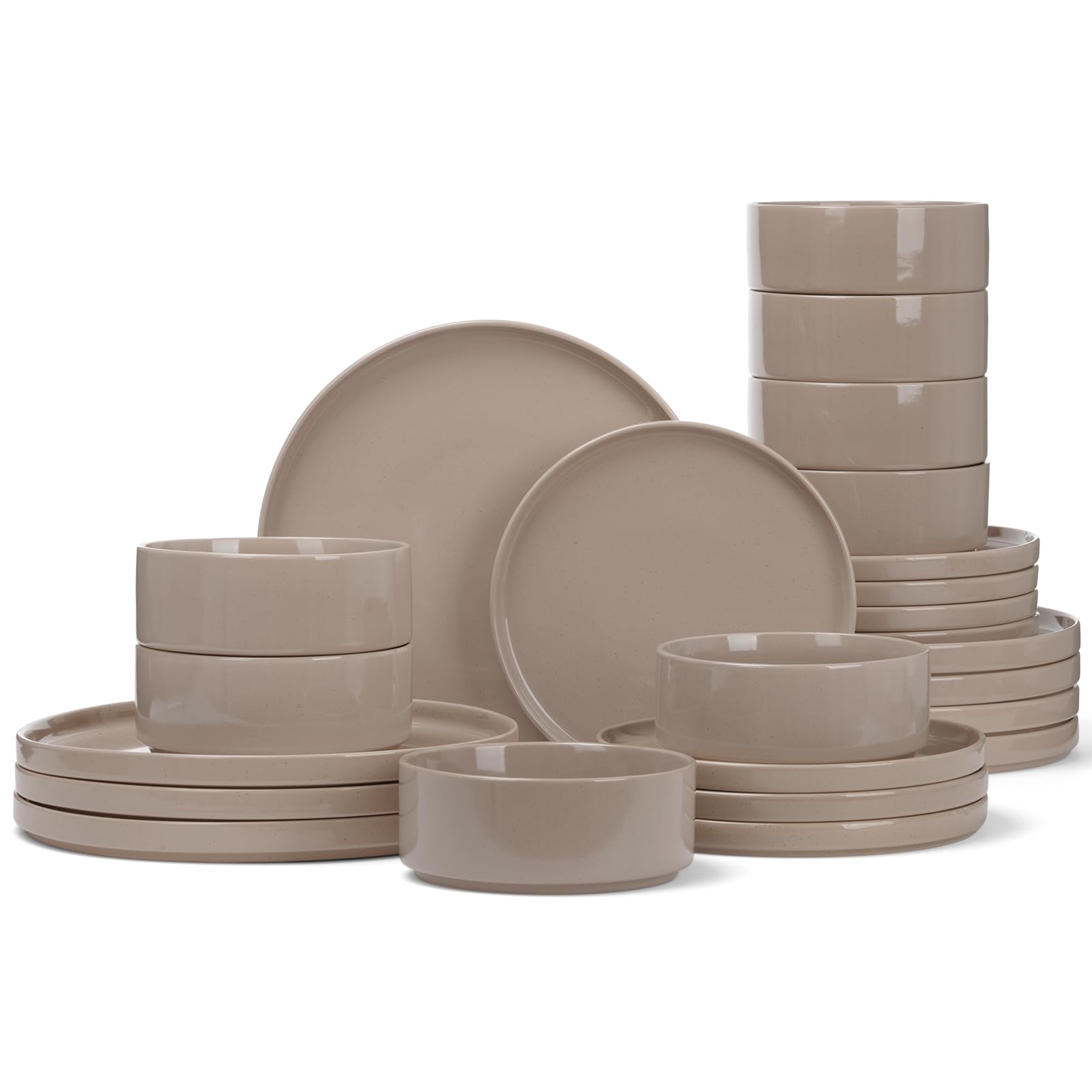 Famiware Nebula Plates and Bowls, 24-Piece Dinnerware Set, Cinnamon Brown