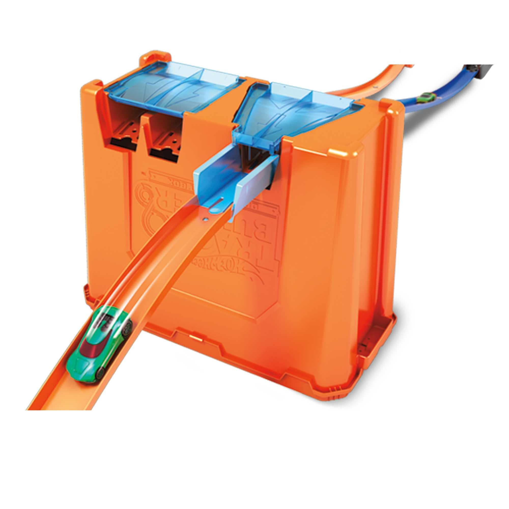 Hot Wheels Deluxe Stunt Box Track Builder Zestaw do Zabawy, Niebieski/Pomarańczowy, Od 6 lat