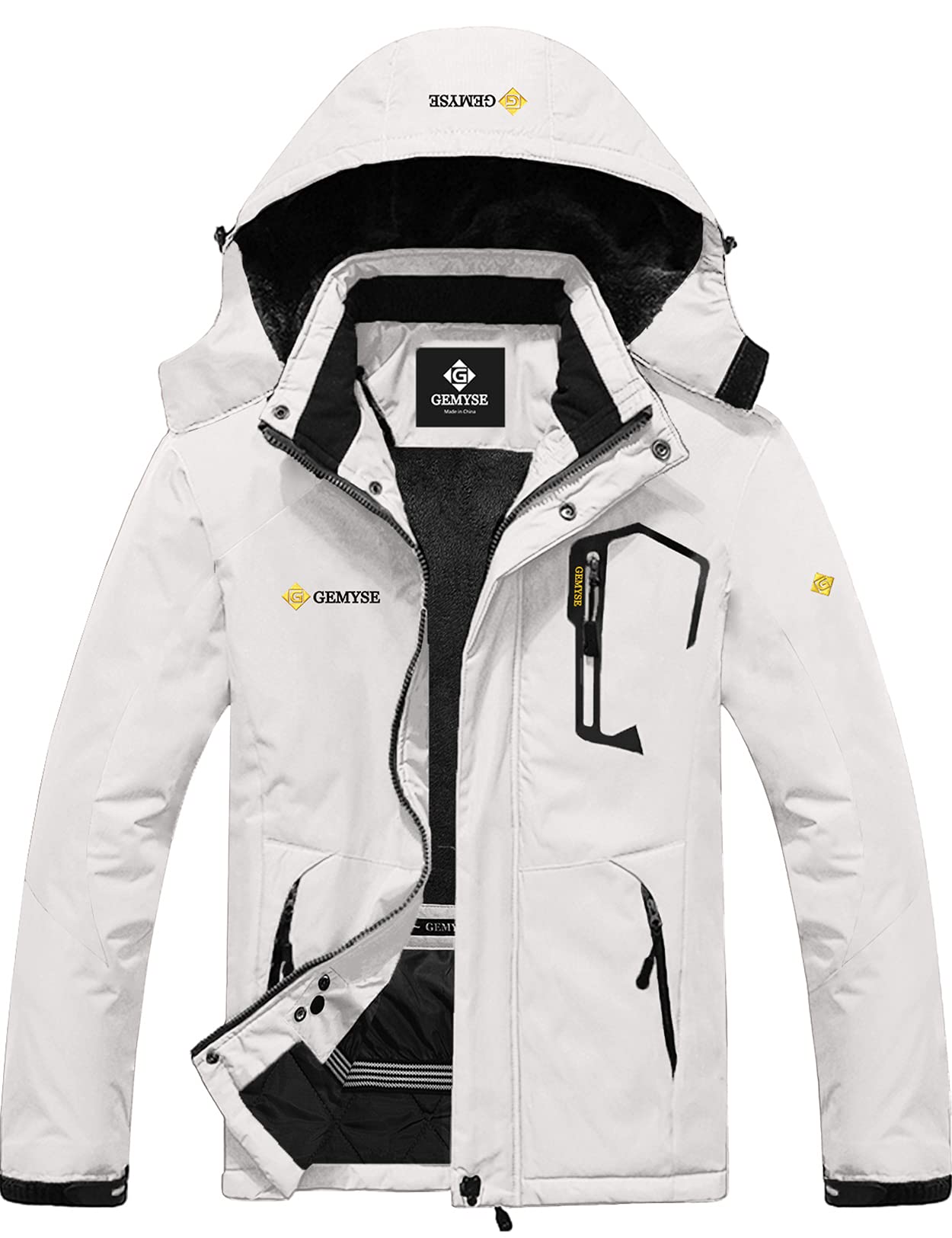 GEMYSE Uomo Giacca da Sci impermeabile montagna Giacche Pile invernale antivento Cappotto con Cappuccio