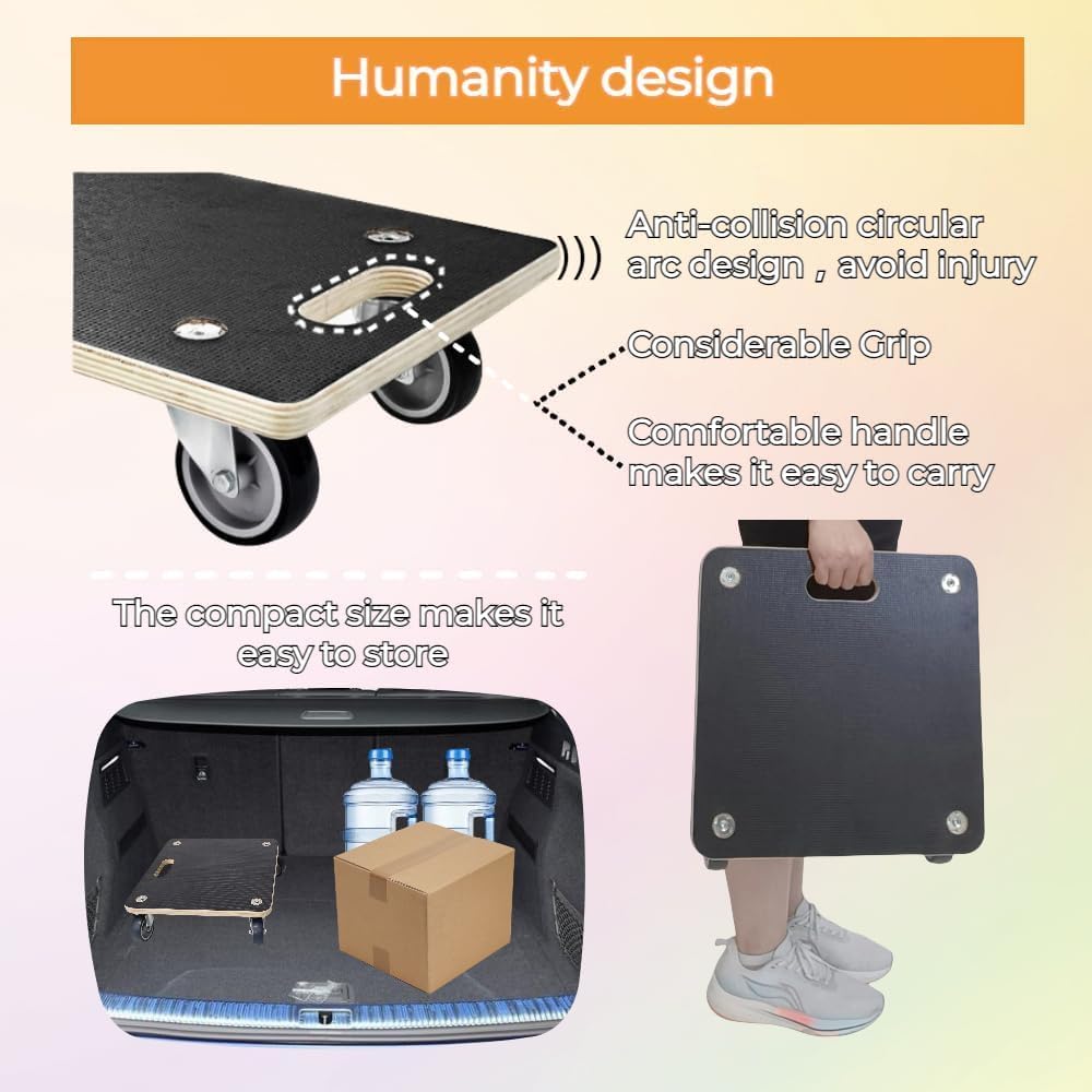 Hardwood Furniture Moving Wooden Dolly with 4 Rubber Silent Wheels,15 Inch Securely Holds 2204 Lbs Heavy Duty Rolling Mover for Piano Couch Fridge Washing Machine Big Plant, 2 Packs
