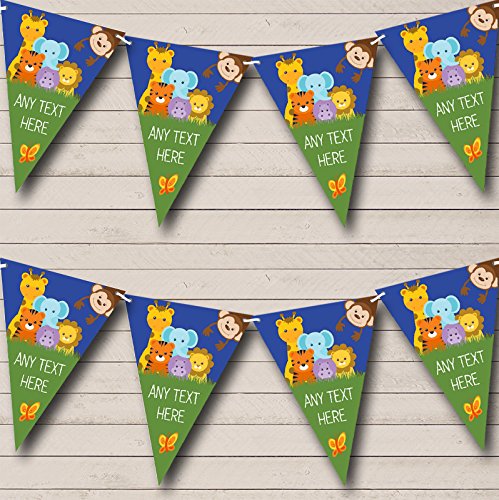 Cute Jungle Animals Personalized Baby Shower Bunting Flags Banner