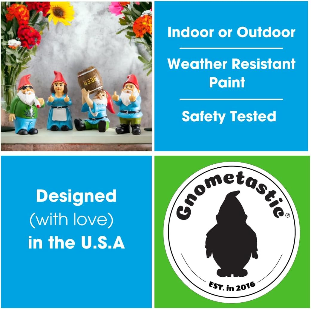 Gnometastic Mini Garden Gnomes Gift Set of 4 - Miniature Funny Gnome Figurines for Fairy Garden, Indoor Outdoor Decoration for Yard, Planter, Lawn Ornament, Patio and Home Decor 3.5"