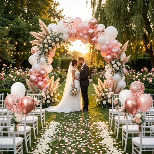 Image of Hiquaty Rose Gold Balloons,60pcs 12 Inch Rose Gold and White Balloons