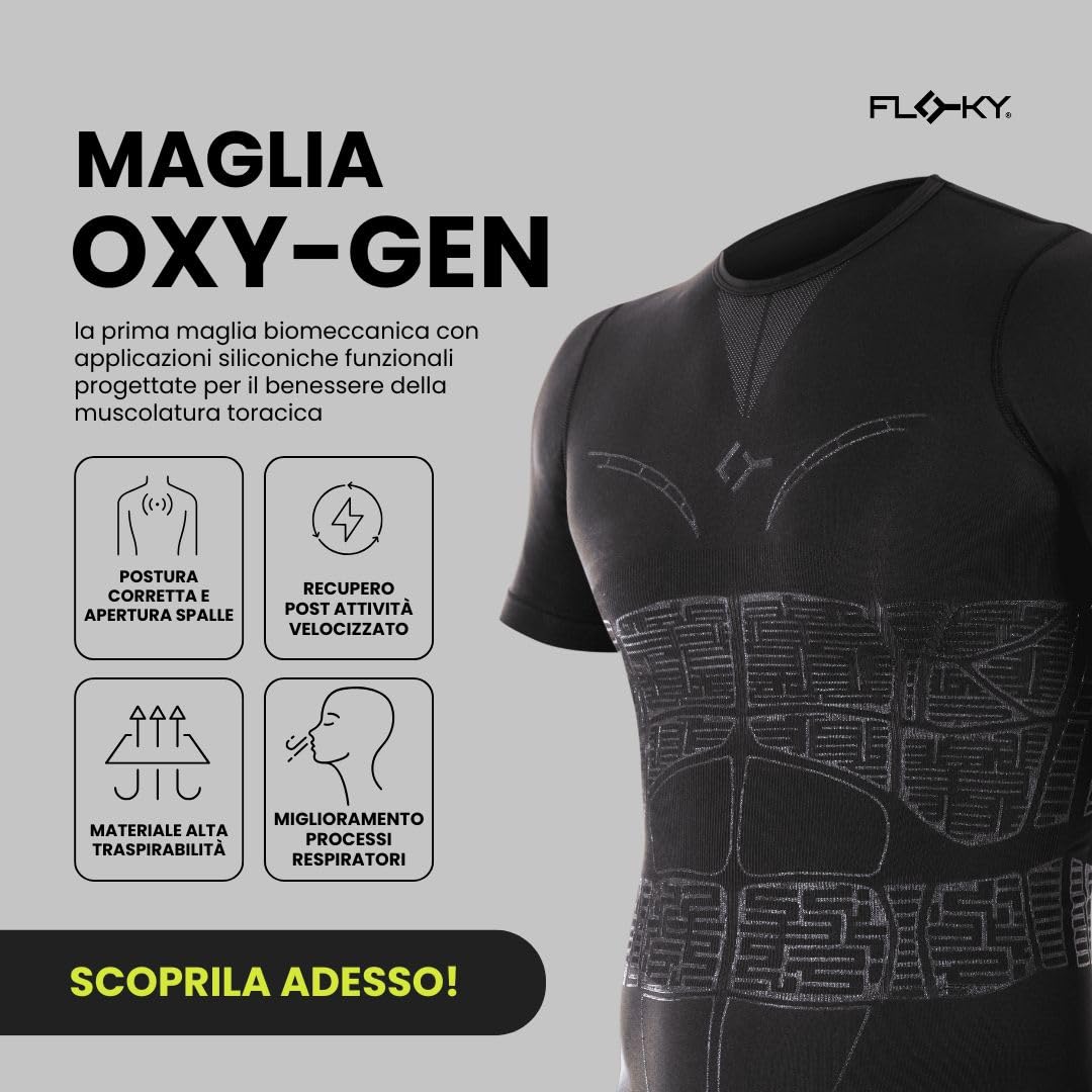 FLOKY - T-Shirt Oxygen - Maglietta Biomeccanica a Compressione - Nero