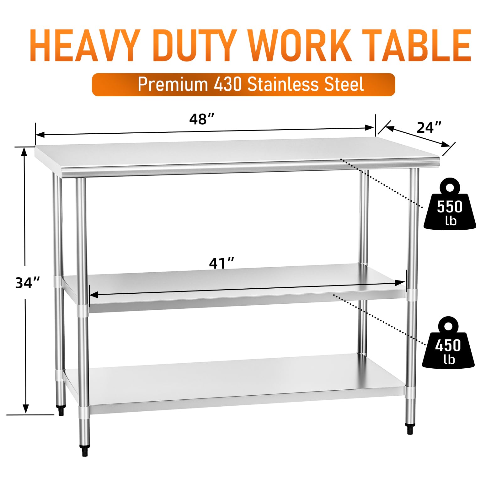 Snapklik.com : HOCCOT Stainless Steel Table For Prep & Work 24