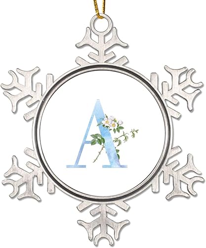 Adornos de Navidad con monograma personalizado, letra A, margarita, floral, acuarela, letra azul, decoración de árbol de Navidad, 3 pulgadas,