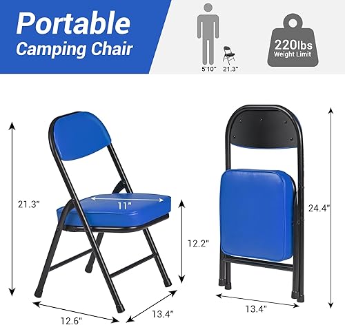 Miniatura 3 de Mini sillas plegables acolchadas, taburete de garaje, silla de camping portátil con cojín, silla de césped ligera, para eventos deportivos al aire
