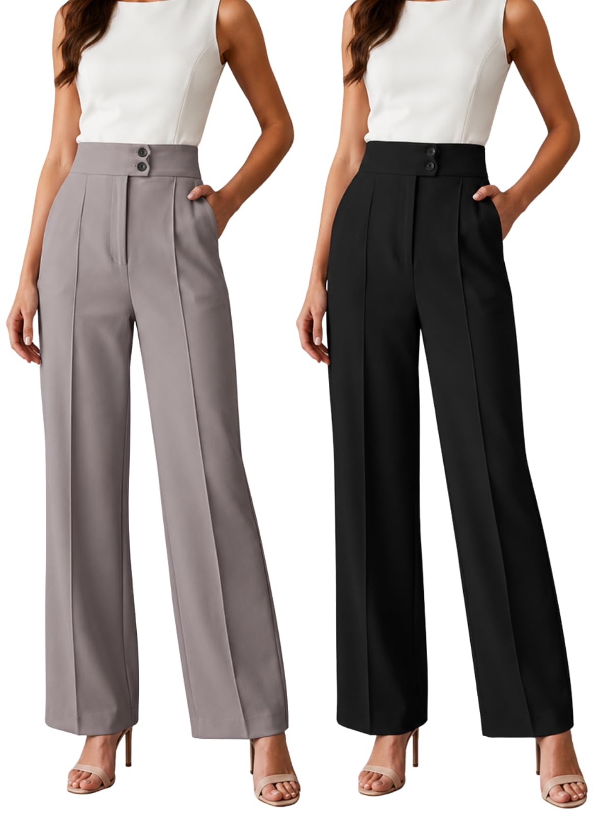 greciilooks Korean Style Trousers | High Waist Wide Leg Formal Pants | Ankle Length Stretchable Office Wear | Button Closure Straight Fit | Regular Fit Pants for Women-picture-5