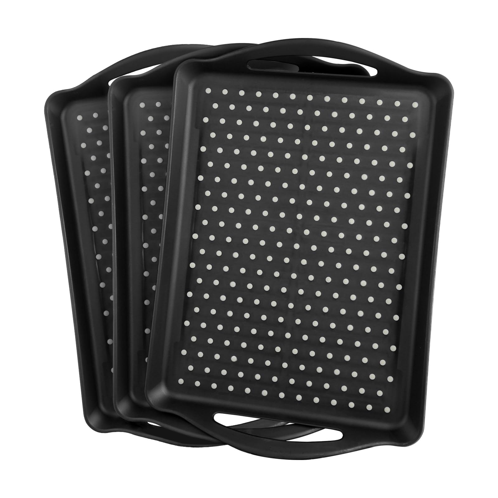 3 x schwarzes Serviertablett, 41,9 x 29 cm, Kunststofftabletts zum Servieren, stapelbare Party-Serviertabletts und -platten, rutschfeste Servierplatten für Partys (schwarz)