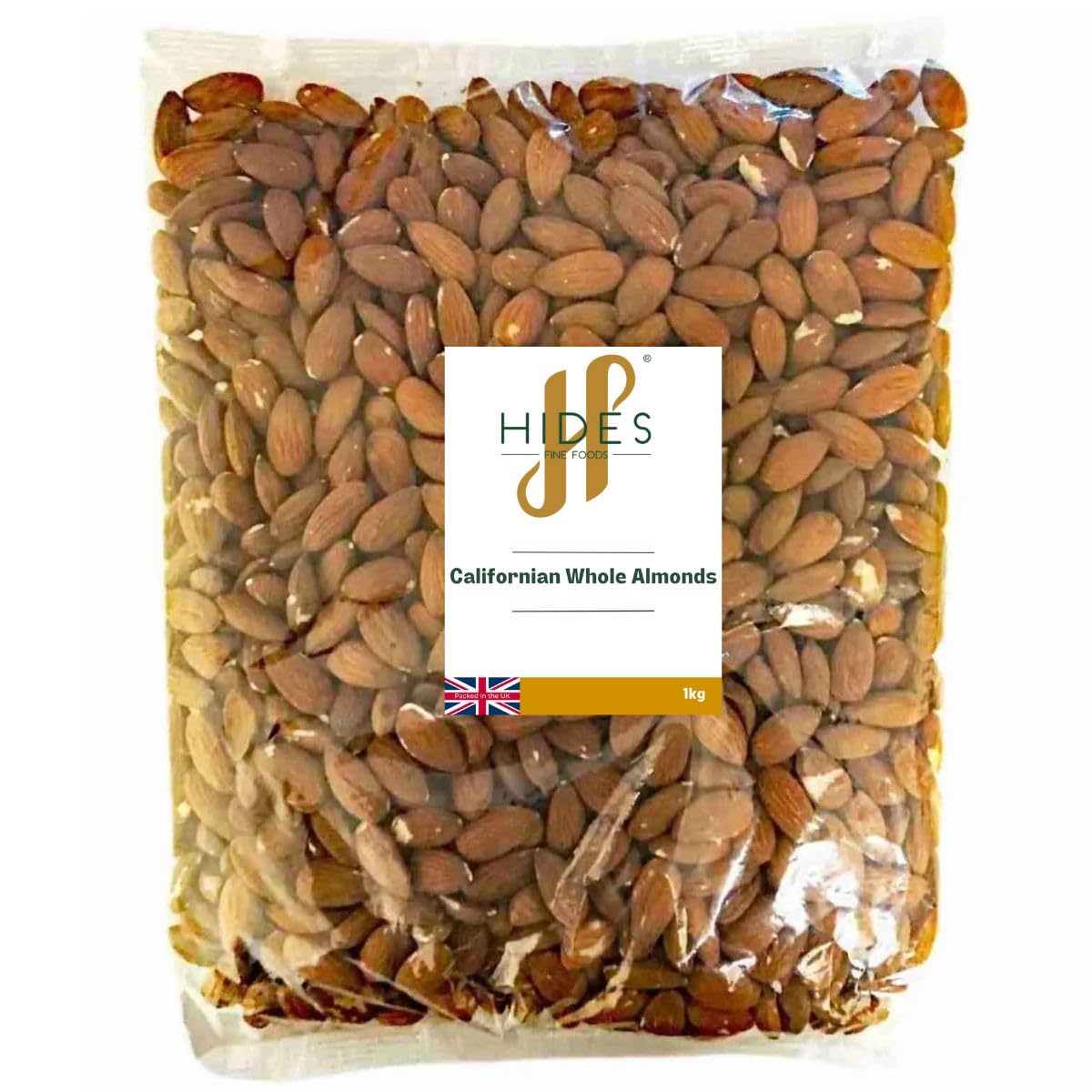 Hides Fine Foods - Californian Whole Almonds 1kg - GMO - Free - Suitable for Vegetarians - Cooking - Salads - Snacking - Desserts - Cakes - Cookies - Breakfast