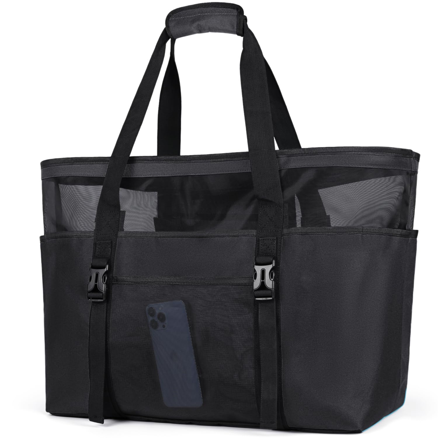 RAINSMORE Bolsa Playa Grande XXL Familiar Bolsa de Playa Mujer de Malla con Cremallera Plegable Bolsa Juguetes Playa para Playa Viaje Compras