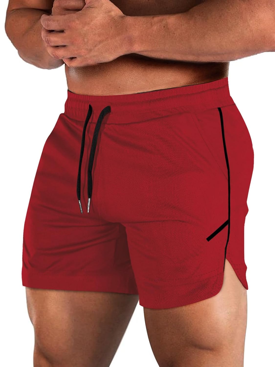 Aolesy Short masculino de treino com bolso com zíper de 12,7 cm, leve, para academia, corrida, sem forro, para musculação, shorts atléticos