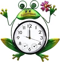 HOBYLUBY Silent Non-Ticking Frog Outdoor Wall Clock with Thermometer & Hygrometer - Cute Patio Garden Decor