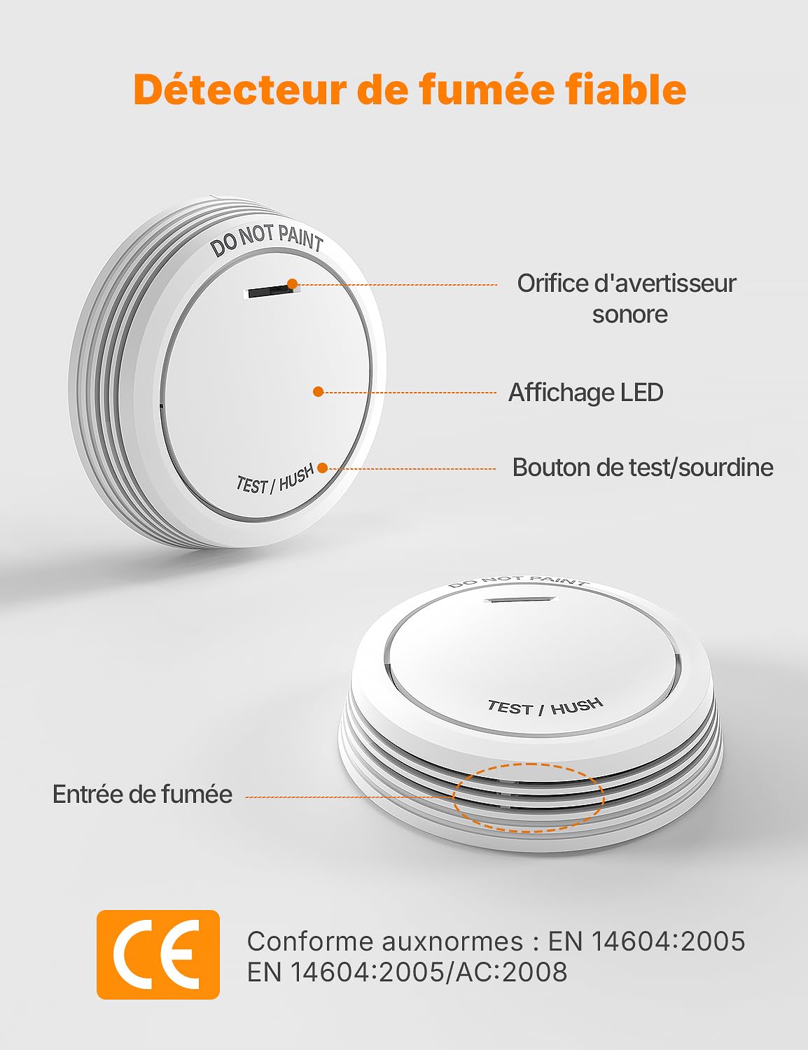 RUNIDUR Détecteur de Fumée Batterie de 10 Ans,Fixation Magnétique, 3 Pièce | Alarme Incendie Sans Led Clignotante et Sans Perçage,Petite et Plate,Certification Conforme à EN 14604