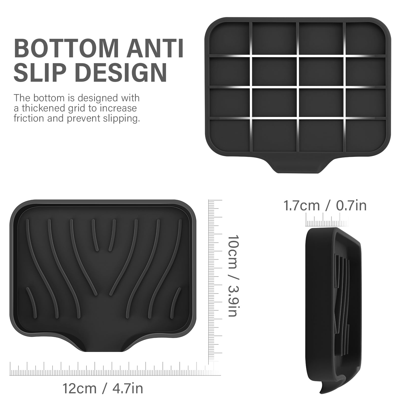 Silicone Soap Dish with Drain, SAISN Kitchen Soap Tray for Shower 2 Pack Self Draining Soap Dish Soft Bathroom Soap Holder for Kitchen Sink Flexible Portable Soap Saver (Black) - Image 4