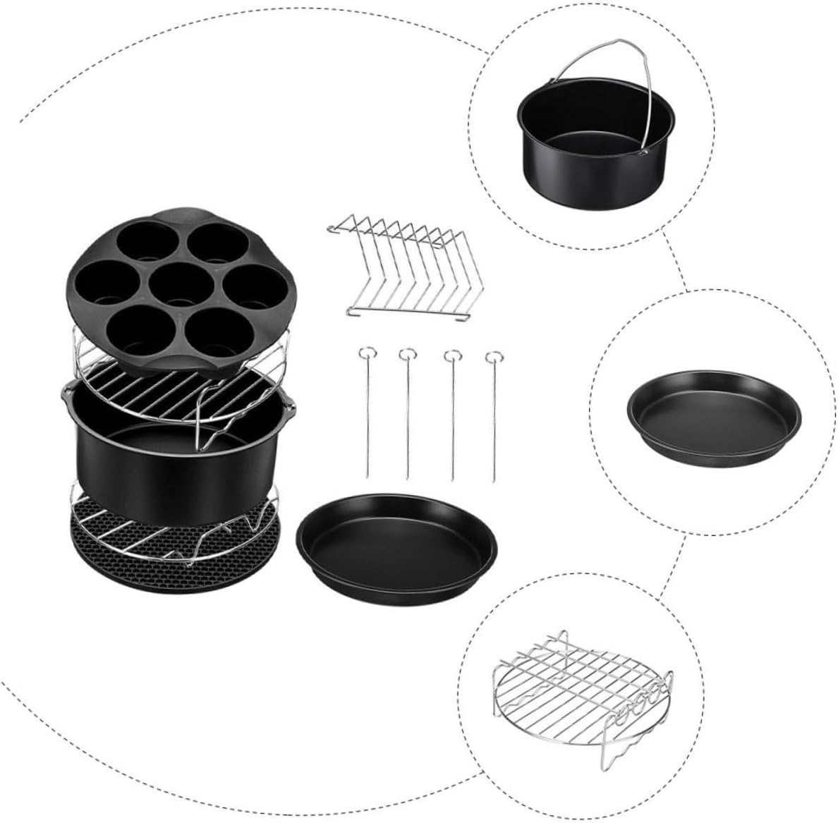 1set Air Fryer Accessories Kit for Baking and Grilling Includes Pizza Pan Cake Pan BBQ Grill Rack for Home and Outdoor Cooking Parties