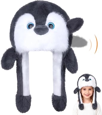 Funny Plush Animal Hat with Ears Moving Jumping Pop Up Beating, Floppy Moving Ears Hat for Women Christmas Dress Up