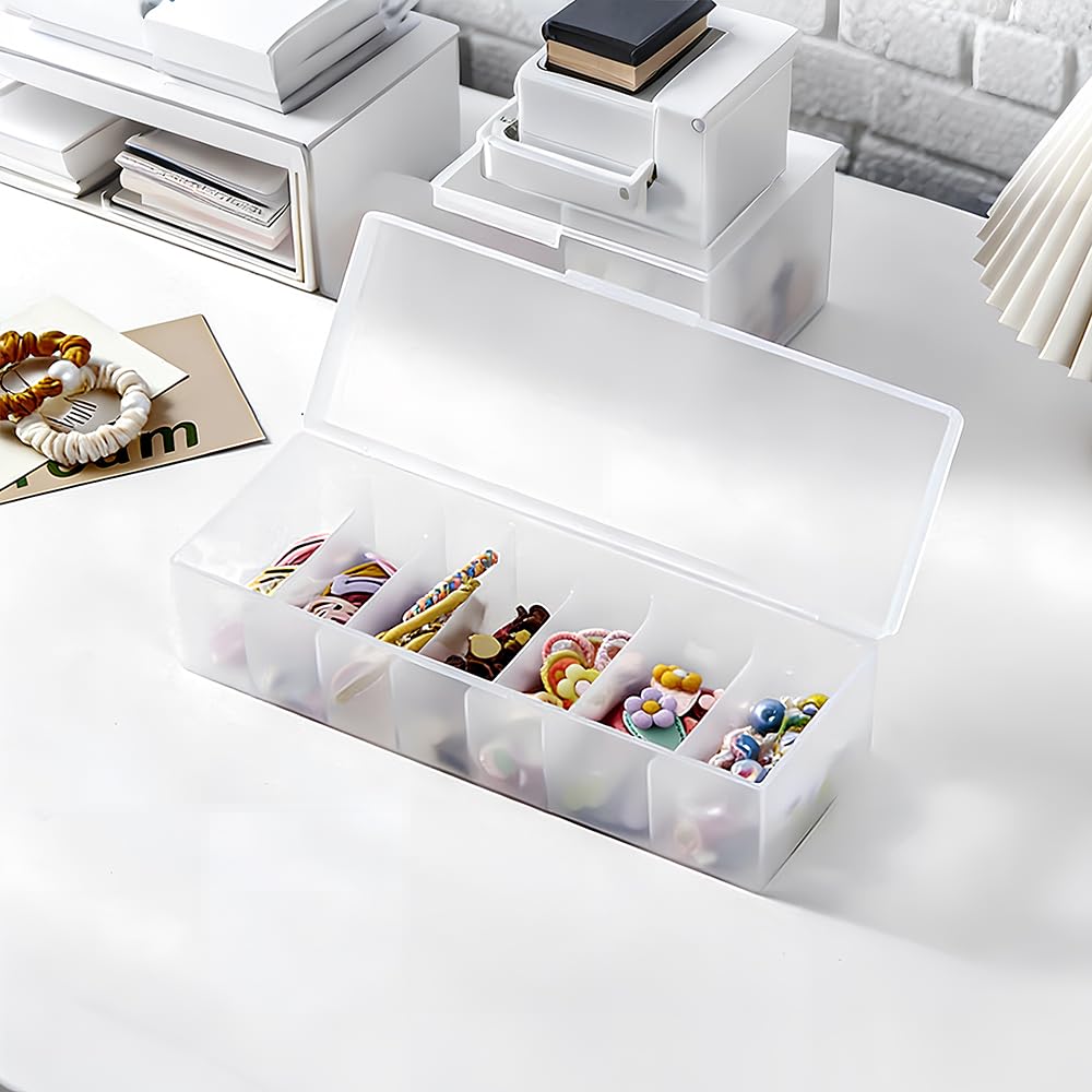 Caja Cartas con 7 Divisiones, Deck Box con Tapa a Presión, 27,8 x 9,9 x 7,8 cm Caja de Tarjetas de Visita, Hasta 800 Fichas de Aprendizaje, Tarjetas de Visita o Postales