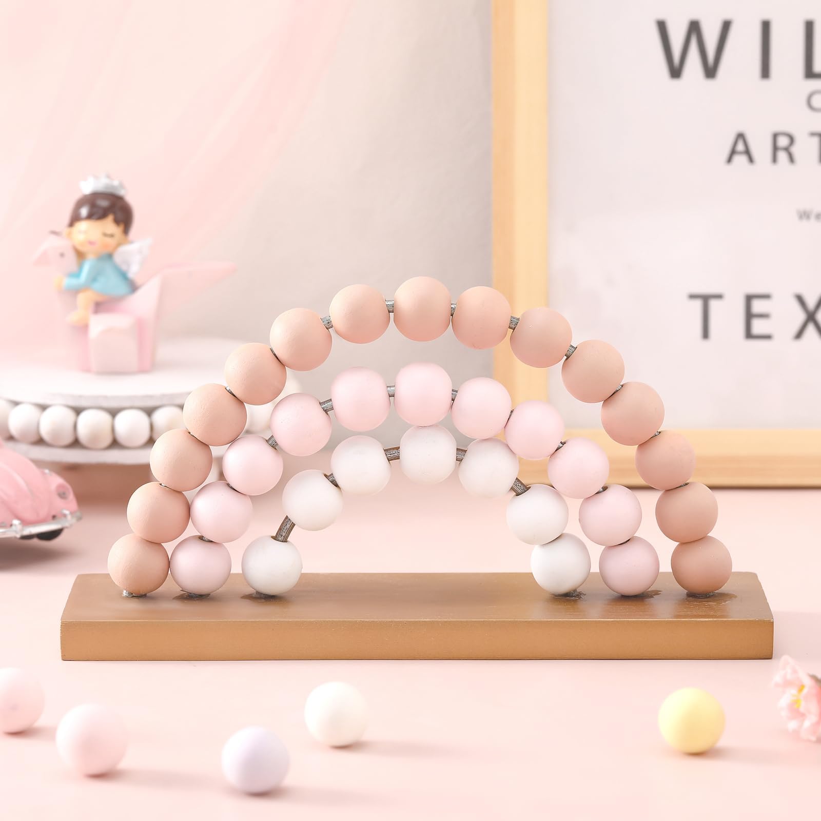 Arrowbash Cute Rainbow Girls Room Decoration 8.66 x 5 Inch Standability Pastel Kids Nursery Playroom Kids Bedroom Decor Bookshelf Wooden Rainbow Decor(Pink)