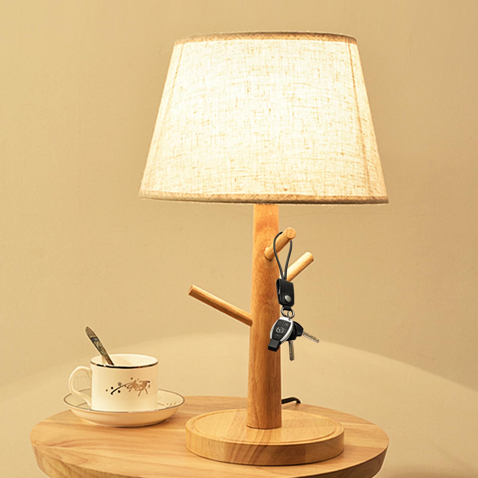 VAODO Beside Table Lamp, Wood Night Lamp with Linen Fabric Shade, keyable, Dimmable & 3 Color Temperature, for Bedroom Living Room Nursery Kids Room Office Dorm