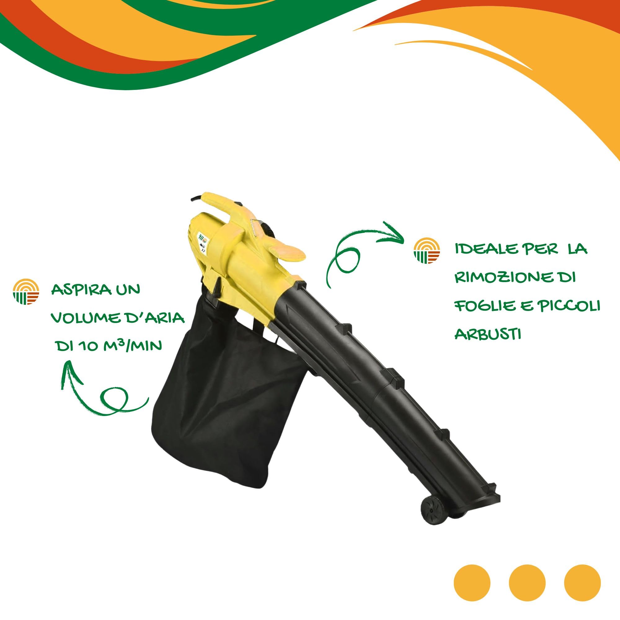 Soffiatore Aspiratore Trituratore LIF - Soffiatore elettrico Attrezzo da Giardino Potente e Versatile, Ideale per Rimozione di Foglie e Piccoli Arbusti, Funzione Triturazione, Design Ergonomico