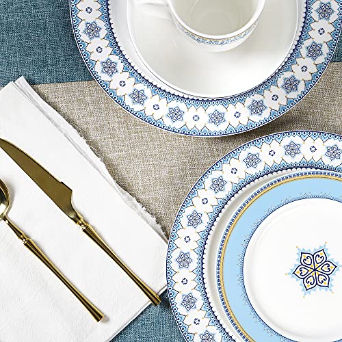 Fanquare 16 Piece Porcelain Kitchen Dinnerware With Mug, Service For 4, Cloud Grain Painted Bowls, Plates, Bright Blue Dinner Set #TOP1