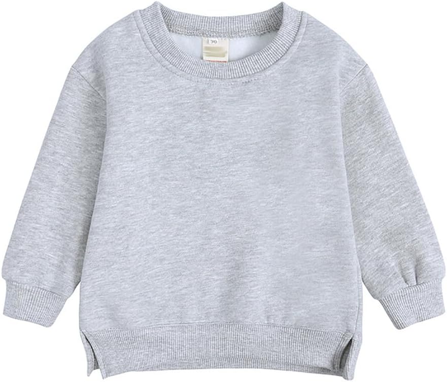 RUKOSU Toddler Baby Boy Girl Fleece Pullover Sweatshirt Solid Color Crewneck Blouse Shirt Tops Warm Fall Winter Clothes