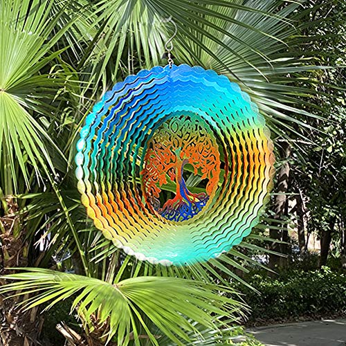 Image of Fonmy Stainless Steel Wind Spinner-3d, Laser Cut Hand Painted with Color Sparkling Powders, Indoor Outdoor Garden Decoration Crafts Ornaments,Multi Color Tree of Life Wind Spinner-12inch