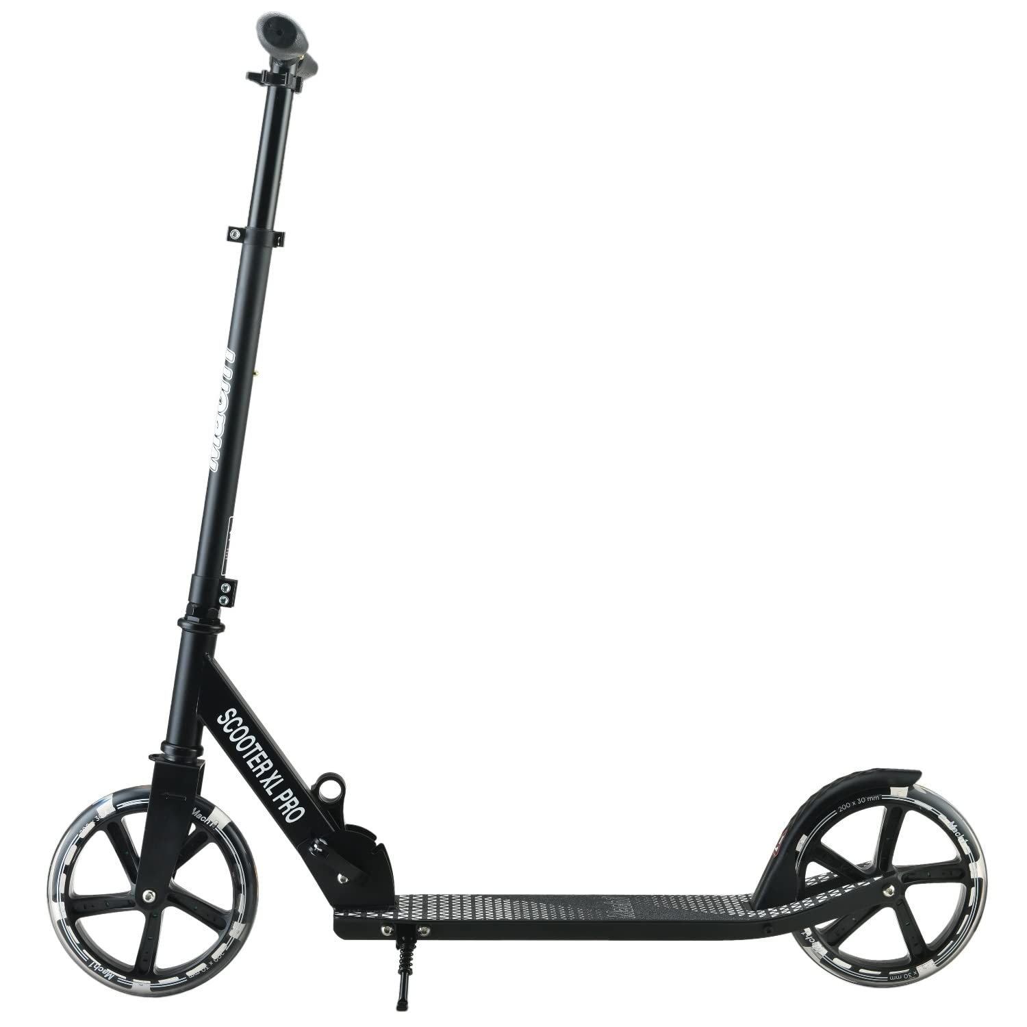 Mach1 Kick - Patinete de aluminio para ciudad, ruedas grandes de 200 mm, con luz LED, neumáticos para adultos y niños, plegable, color negro