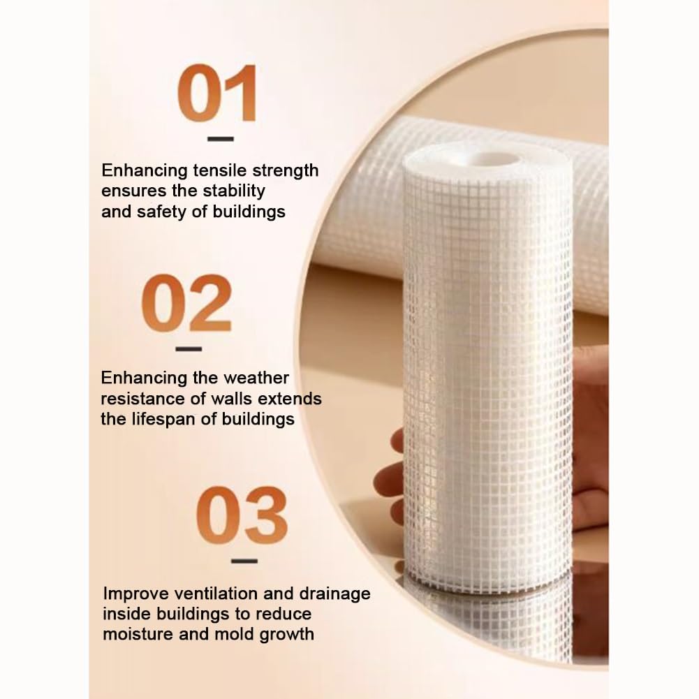 Rollos De Malla Fibra Vidrio, Reforzada Con Resistente A Los Álcalis, Adecuada Para Reparar Y Decorar Grietas Juntas En Paredes Interiores Exteriores(35m-100g)