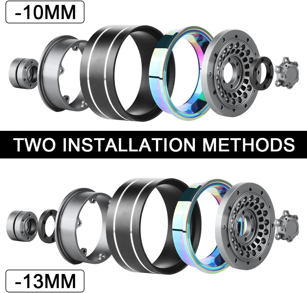 GLOBACT Rainbow 1.9 Beadlock Wheel Adjustable Offset -10mm/-13mm Aluminum Rim for TRX4 TRX6 Axial SCX10 FMS Redcat RC4WD Gmade 1/10 RC Crawler Upgrade Parts (Titanium)
