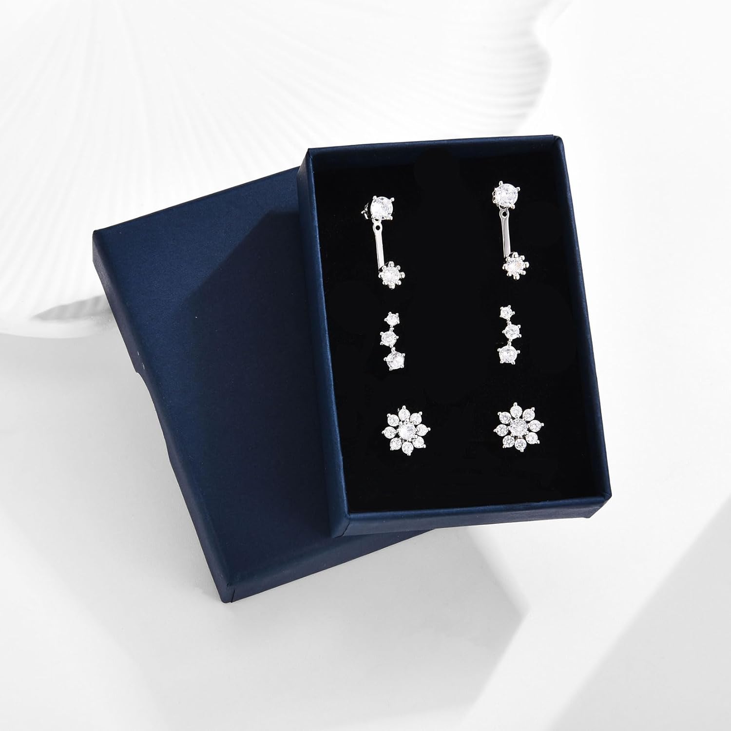 Sterling Silver Stud Earrings for Women- 3 Pairs CZ Cubic Zirconia Small Cartilage Stud Earrings Set, Silver/Gold - Image 3