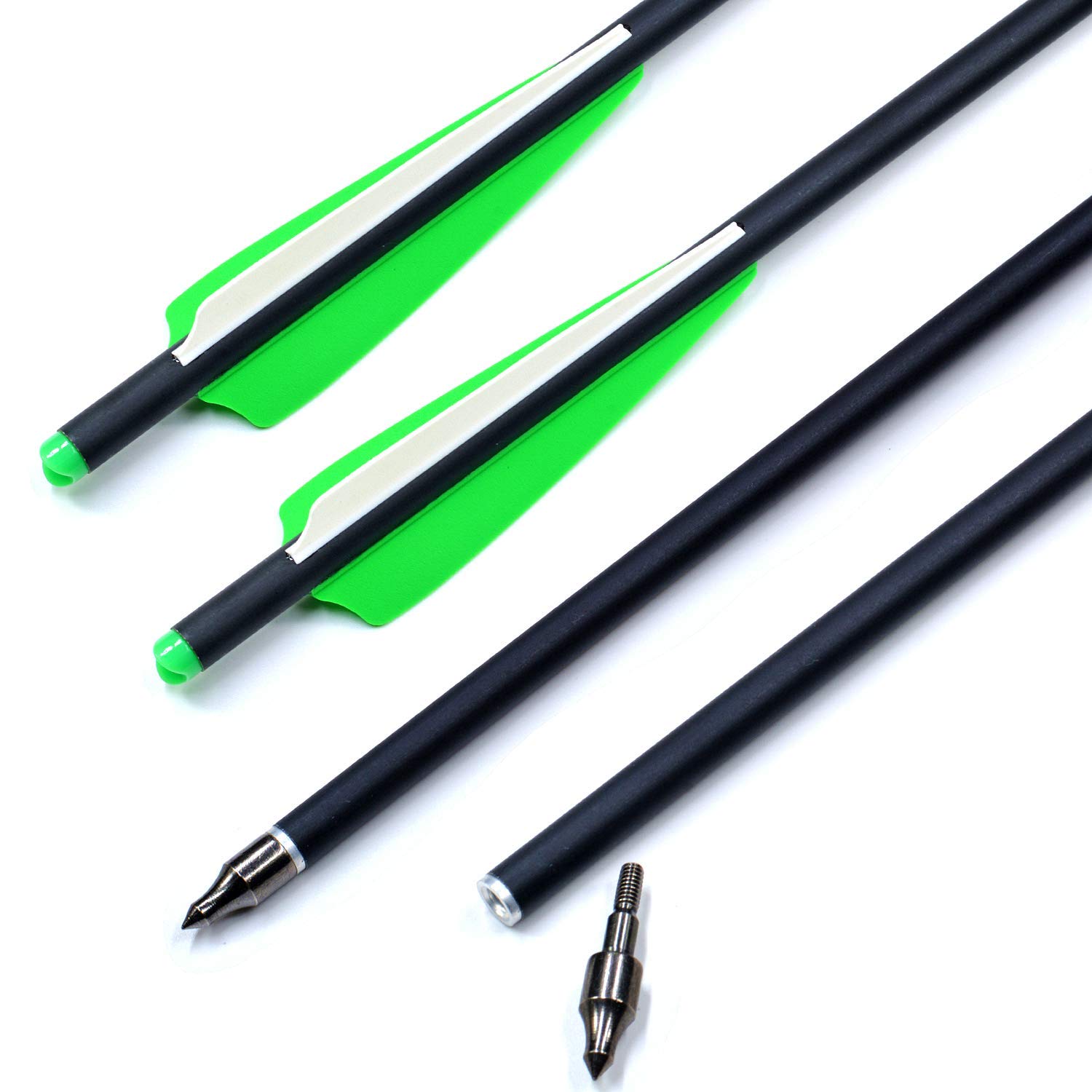6 Flèches Carbone Toparchery – 20 Pouces – Droit 0.006 + 3 Encoches Lumineuses – Vert/blanc