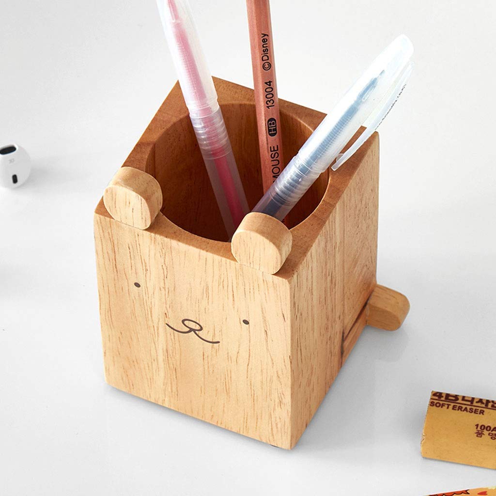 Portapenne, Portapenne in Legno massello personalità Moda Simpatico Cartone Animato Studente Fatto a Mano Studio Forniture per Ufficio Archiviazione Desktop (A)