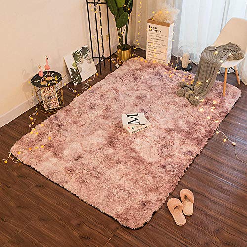 Lpfkkk Home Tapis De Créateur Cravatte de Maille Rouge Nette de Teinture Peluche Couverture de Chevet Salon Tapis de Chambre Rose Pourpre @ 100 * 150cm