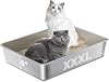 Holintan Stainless Steel Litter Box, 28 X 20 X 6 Steel Litter Box XXL No Smell, Extra Large Metal Litterbox for Big Cat, Multiple Cats, Non Stick, Easy Cleaning