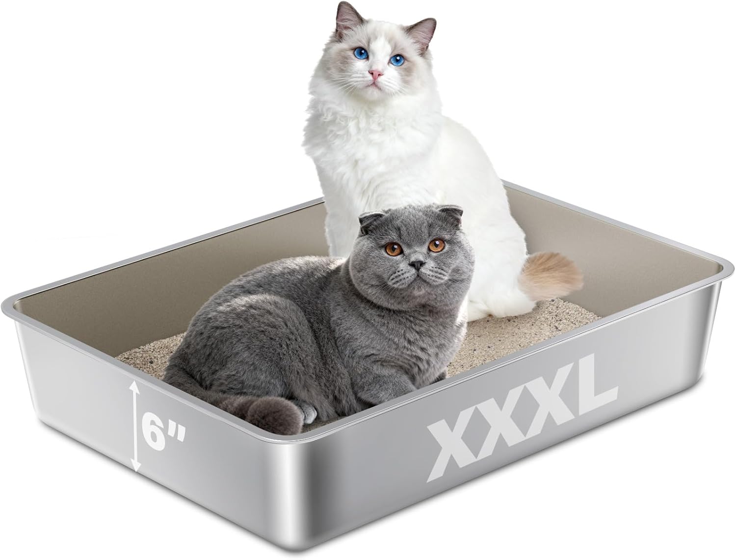 Stainless Steel Litter Box, 28" X 20" X 6" Steel Litter Box XXXL No Smell, Extra Large Metal Litterbox for Big Cat, Multiple Cats, Non Stick, Easy Cleaning XXXL (27.6"x19.7"x6")
