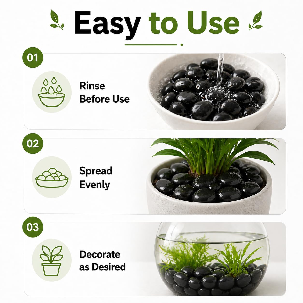 Black Decorative Pebbles - Garden Stones & Aquarium Decor -7 Black Decorative Pebbles - Garden Stones & Aquarium Decor -7