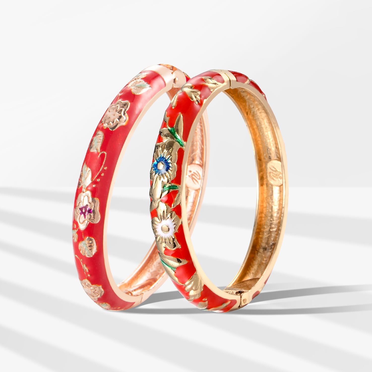 UJOY Gorgeous Bracelets Enameled Floral Cloisonne Gift Plated Cuff Bangles Jewelry Sets Box for Women 55A18