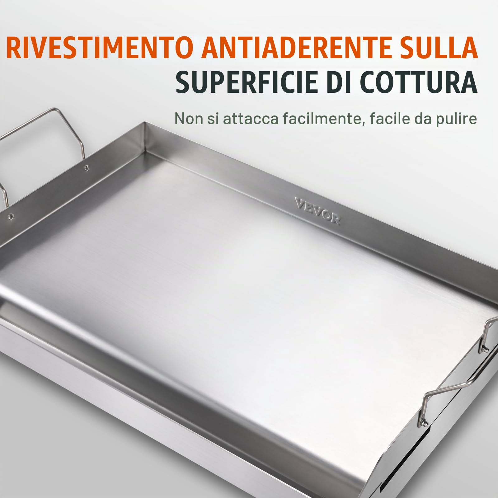 VEVOR Piastra Griglia, Piastra in Ghisa 587x395x99mm, Piastra Rettangolare Bifacciale Spessore 3,3mm, Piastra Antiaderente per Griglia Cottura, Piastra per Barbecue, Griglia a Gas, Argento
